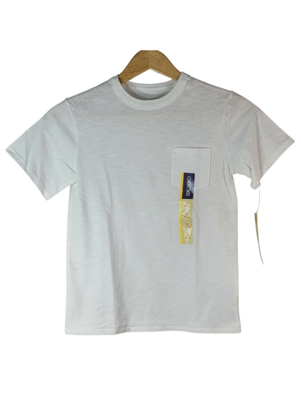 Cherokee Boys Cotton T Shirt White Size 6 7 Small Short Sleeve Pocket Crew Cotto
